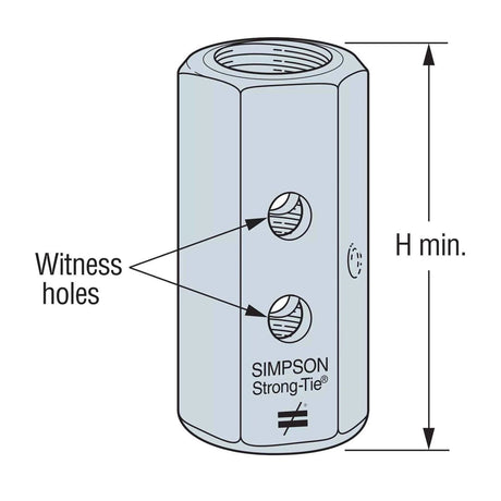 Simpson Strong-Tie CNW5/8 Coupler Nut with Witness Hole for Threaded Rod - 2