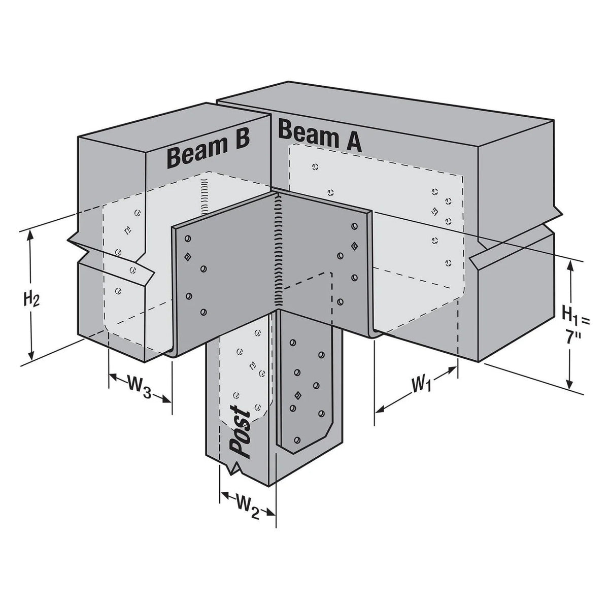 Simpson Strong-Tie ECCLRQ3.25-4SDS End Column Cap L-Shaped Right with SDS Screws for 3-1/4x Beams and 4x Posts - 2