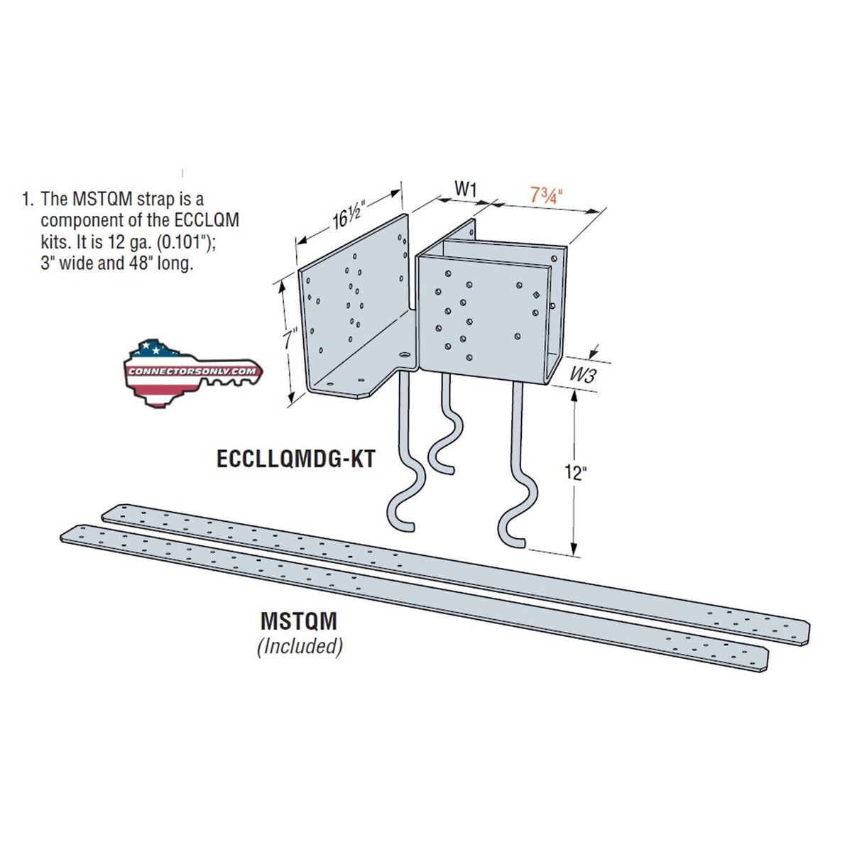 Simpson Strong-Tie ECCLRQMD3.62G-KT (3-5/8 in) Hot-Dip Galvanized L-Shape Embedded Column Cap - 4