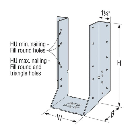 Simpson Strong-Tie HU210-2 (Double 2" x 10") 14-Gauge Galvanized Face-Mount Joist Hanger for Engineered Wood - 2