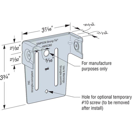Simpson Strong-Tie HWSC362-KT (3-7/16") Head-of-Wall Slide-Clip Connector with Screws (50 Pack) - 2
