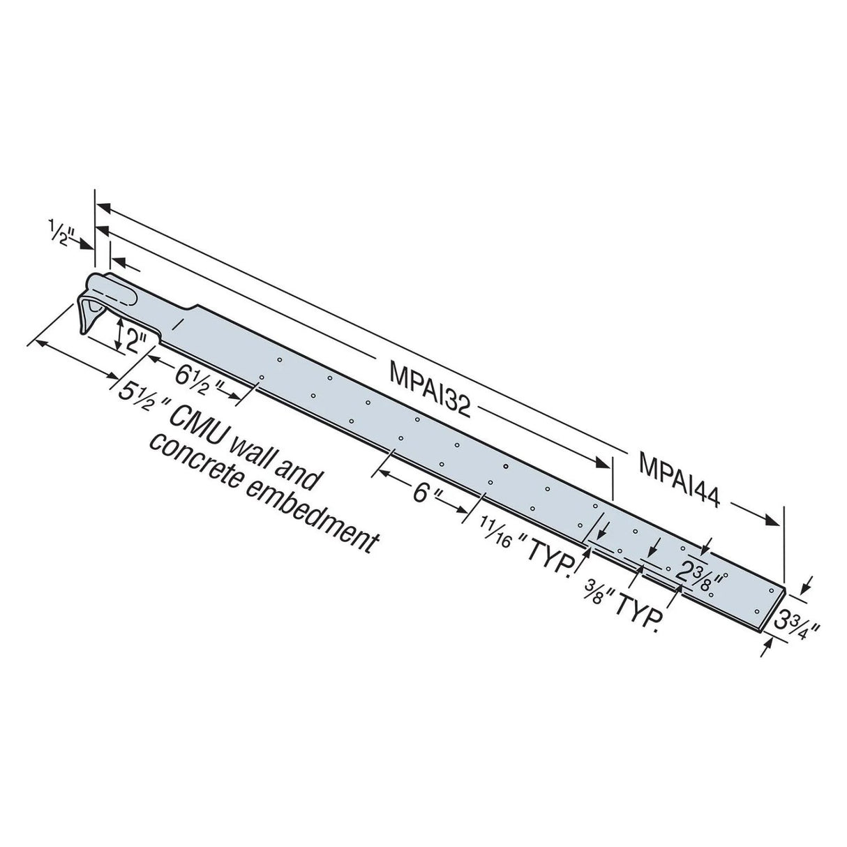 Simpson Strong-Tie MPAI32 Masonry Purlin Anchor for I-Joist Galvanized (33-1/2" Length, 14 Gauge)