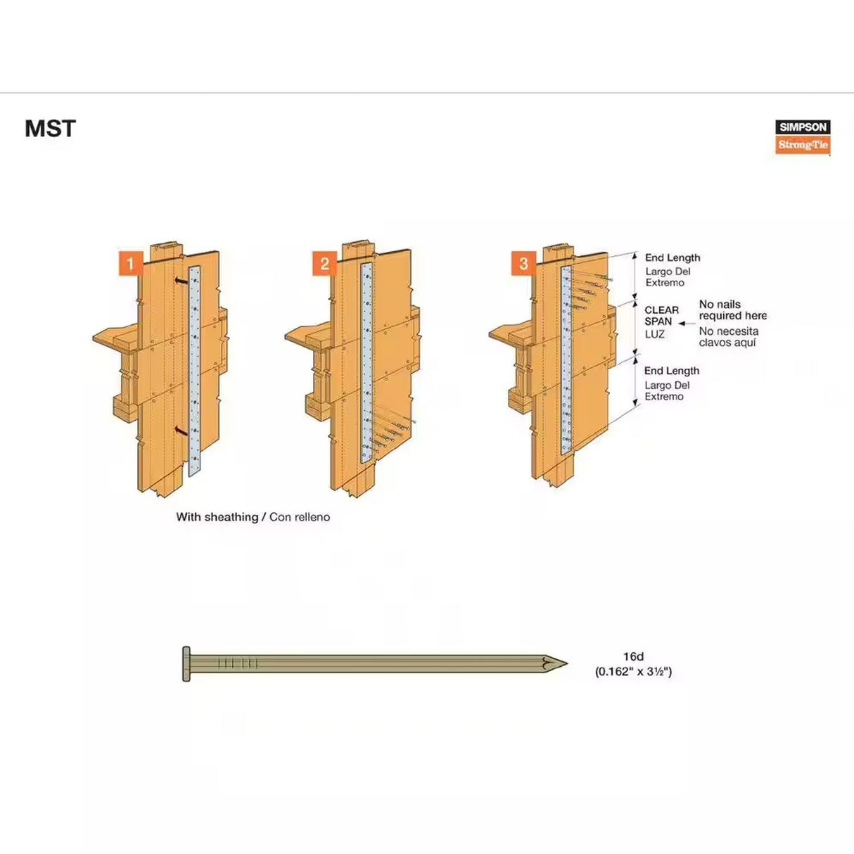 Simpson Strong-Tie MST37HDG (37-1/2") 12-Gauge Hot-Dip Galvanized Medium Strap Tie for Wood Connections - 3