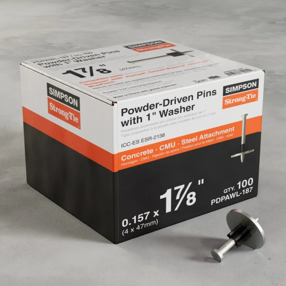 Simpson Strong-Tie PDPAWL-187 (1-7/8") Powder-Actuated Pin with Washer Mechanically Galvanized Steel (100 Pack) - 3
