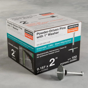 Simpson Strong-Tie PDPAWL-200MG (2", 0.157" Shank, 0.300" Head) Mechanically Galvanized Powder-Actuated Pin with Washer (100 Pack) - 2