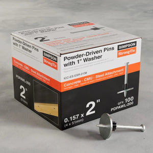 Simpson Strong-Tie PDPAWL-200 (1" washer, 2", 0.157") Powder-Actuated Pin with Washer - Mechanically Galvanized Steel (100 Pack) - 3