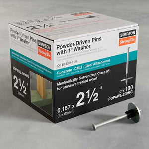 Simpson Strong-Tie PDPAWL-250MG (2-1/2" x 0.157" x 0.300") Mechanically Galvanized Powder-Actuated Pin with Washer (100 Pack) - 2