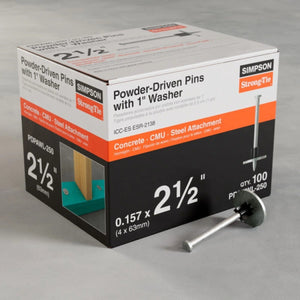 Simpson Strong-Tie PDPAWL-250 (1" x 2-1/2") Powder-Actuated Pin with Washer - Mechanically Galvanized Steel (100 Pack) - 2