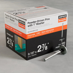 Simpson Strong-Tie PDPAWL-287 (2-7/8", 0.157" shank, 0.300" head) Powder-Actuated Pin with Washer - MG Steel (100 Pack) - 2