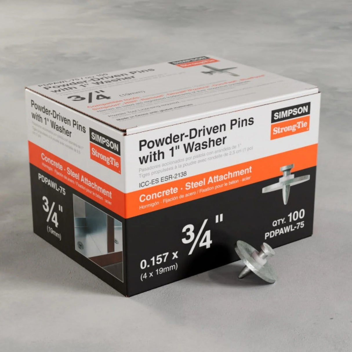 Simpson Strong-Tie PDPAWL-75 (3/4") Powder-Actuated Pin with Washer Mechanically Galvanized Steel (100 Pack) - 2