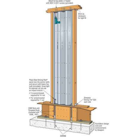 Simpson Strong-Tie SSW21-1KT Strong-Wall Steel First-Floor Wall Connection Kit for 21" Panels