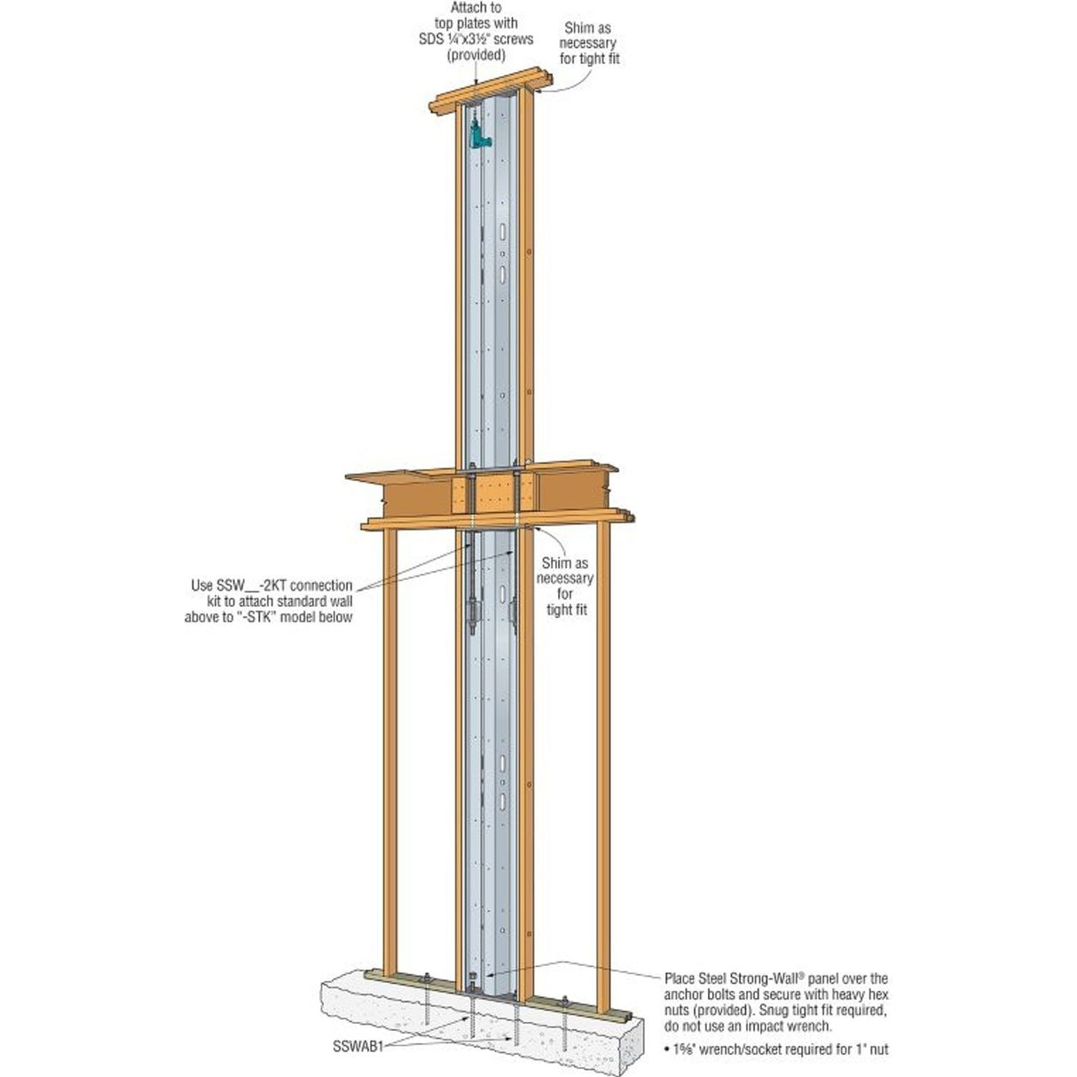 Simpson Strong-Tie SSW24-2KT Strong-Wall Steel Two-Story Stacked-Wall Connection Kit for 24" Walls