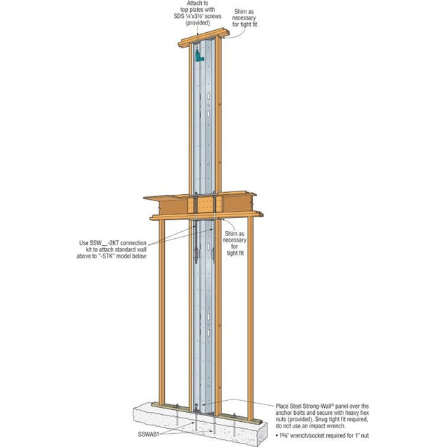 Simpson Strong-Tie SSW24-2KT Strong-Wall Steel Two-Story Stacked-Wall Connection Kit for 24" Walls