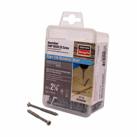 Simpson Strong-Tie T07225FWP Deck-Drive (#7 x 2-1/4") T-15 DWP Wood SS Screw, Trim Head, Type 316 (86 Pack) - 2