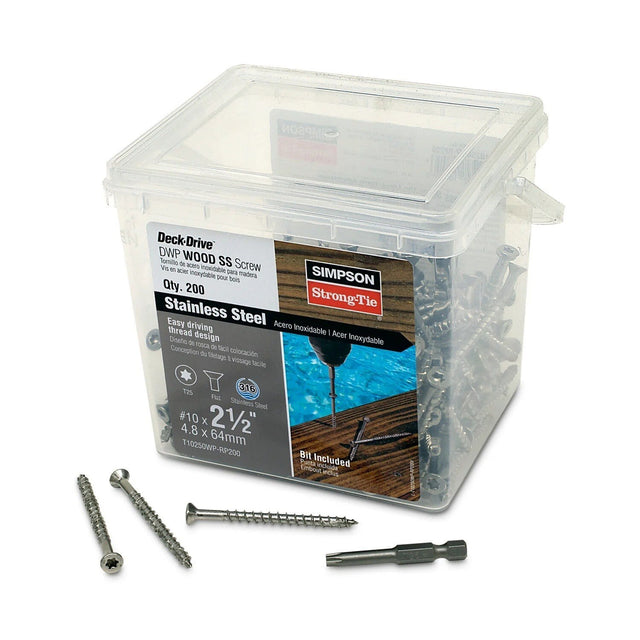 Simpson Strong-Tie T10250WP-RP200 Deck-Drive (#10 x 2-1/2") T-25 DWP Wood SS Screw, Flat Head, Type 316 (200 Pack)