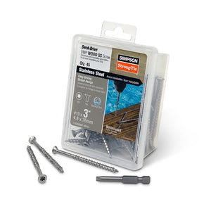 Simpson Strong-Tie T10300WP-RP45 Deck-Drive (#10 x 3") T-25 DWP Wood SS Screw, Flat Head, Type 316 (45 Pack)