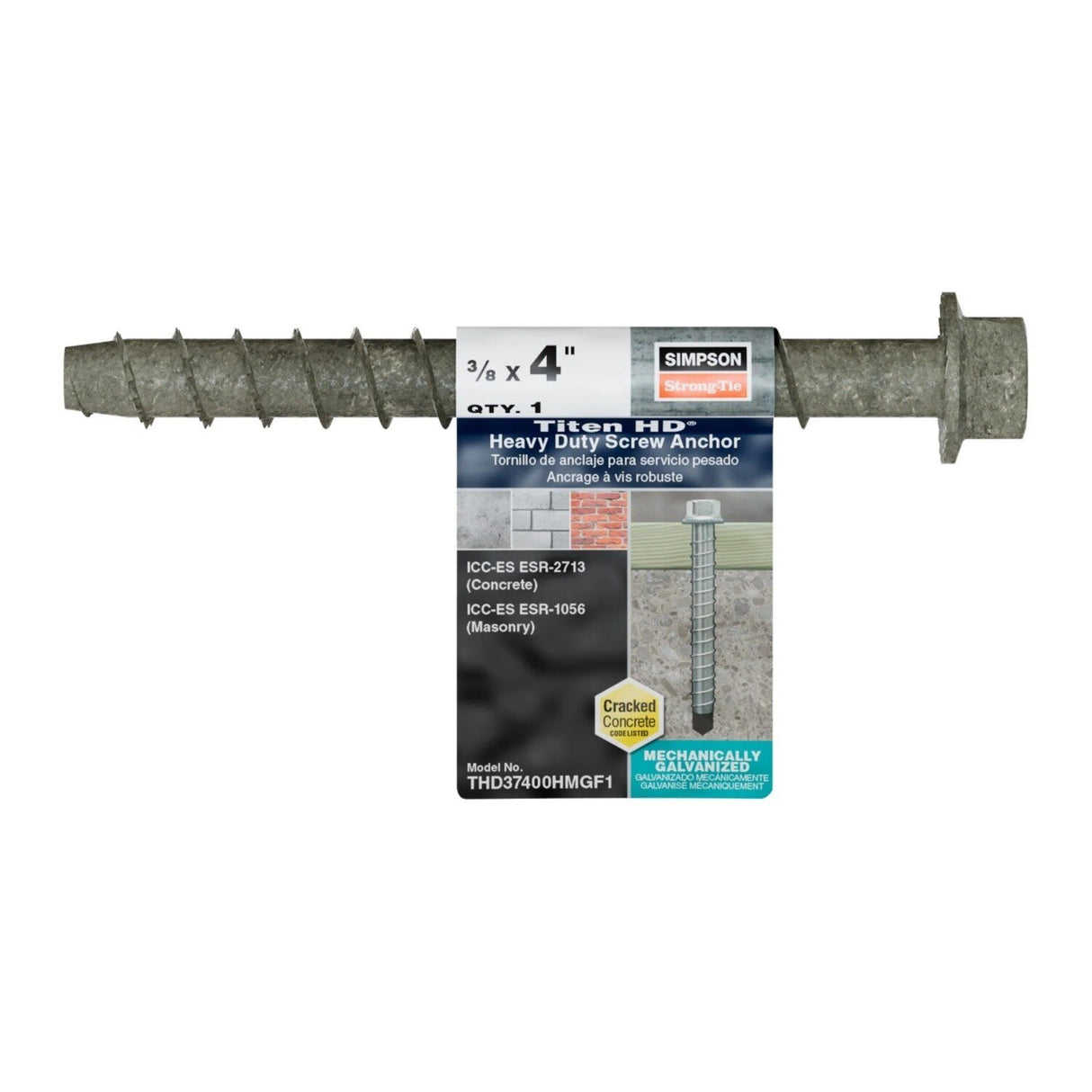 Simpson Strong-Tie THD37400HMGF1 Titen HD (3/8" x 4") Mechanically Galvanized Heavy-Duty Screw Anchor - 2