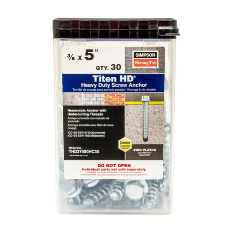 Simpson Strong-Tie THD37500HC30 Titen HD (3/8" x 5") Heavy-Duty Screw Anchor - Zinc Plated (30 Pack) - 3