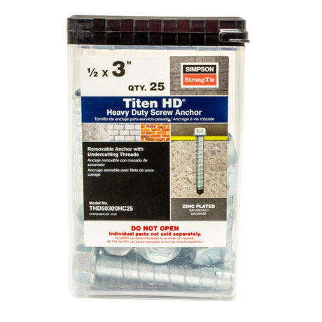 Simpson Strong-Tie THD50300HC25 Titen HD (1/2" x 3") Heavy-Duty Screw Anchor - Zinc Plated (25 Pack) - 2
