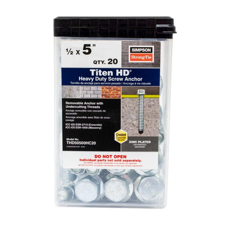 Simpson Strong-Tie THD50500HC20 Titen HD (1/2" x 5") Heavy-Duty Screw Anchor - Zinc Plated (20 Pack) - 3