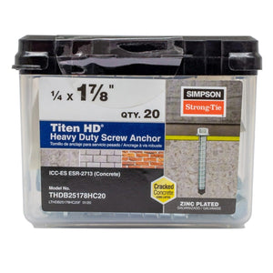 Simpson Strong-Tie THDB25178H Titen HD (1/4" x 1-7/8") Heavy-Duty Screw Anchor - Zinc Plated (100 Pack) - 2