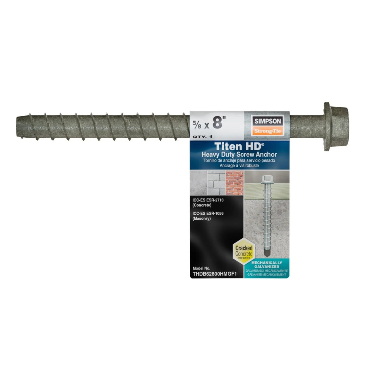 Simpson Strong-Tie THDB62800HMGF1 Titen HD (5/8" x 8") Mechanically Galvanized Heavy-Duty Screw Anchor - 2