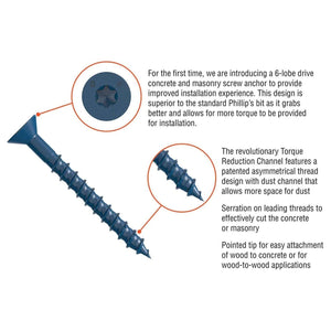Simpson Strong-Tie TNT18114TFC25 Titen Turbo (3/16" x 1-1/4") Flat-Head Concrete and Masonry Screw, Blue (25 Pack) - 2