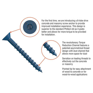 Simpson Strong-Tie TNT25214TF Titen Turbo (1/4" x 2-1/4") T30 Flat-Head Concrete and Masonry Screw, Blue (100 Pack) - 2